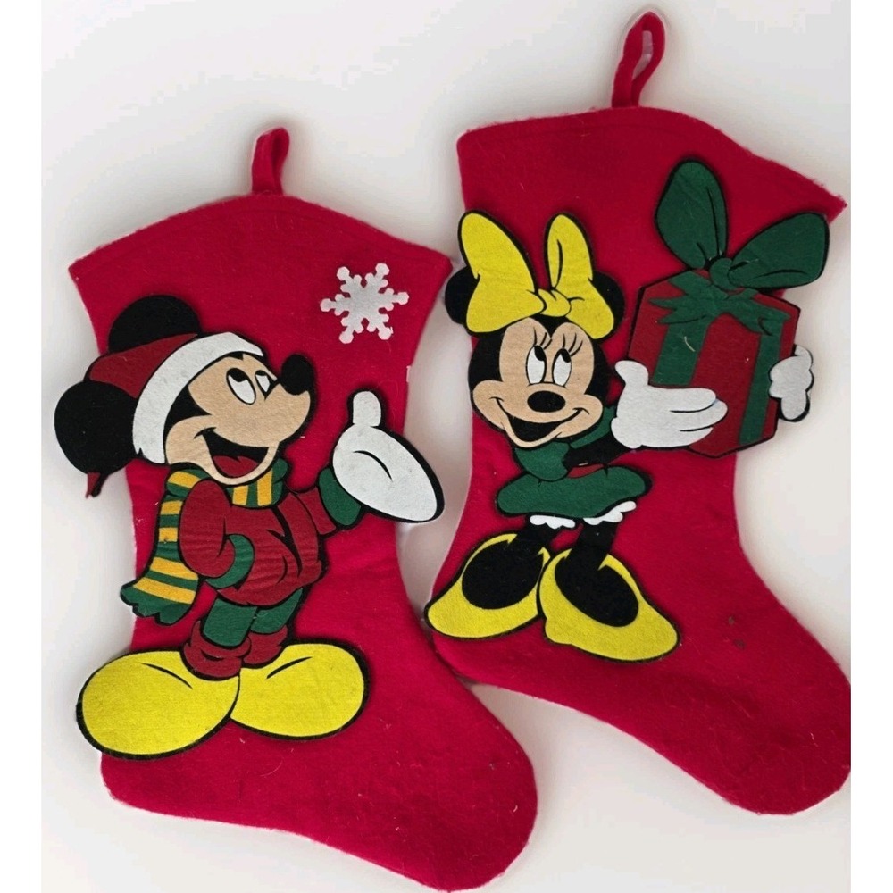 Mickey + Minnie Mouse 70's Felt Disney Christmas Stockings 3D‎ Holiday Snowflake
